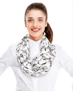 CBC Crown Lightweight Music Notes Print Soft Cotton Feeling Infinity Scarf - White