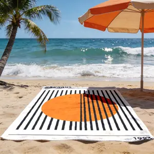 1pc Bauhaus Style Beach Towel with Orange Oval and Black Stripes Soft Lightweight Portable Beach Towel for Couples, Men and Women, Easy to Clean Durable Versatile Machine Washable, Suitable for Beach Yoga Fitness Camping, Ideal Vacation Gift