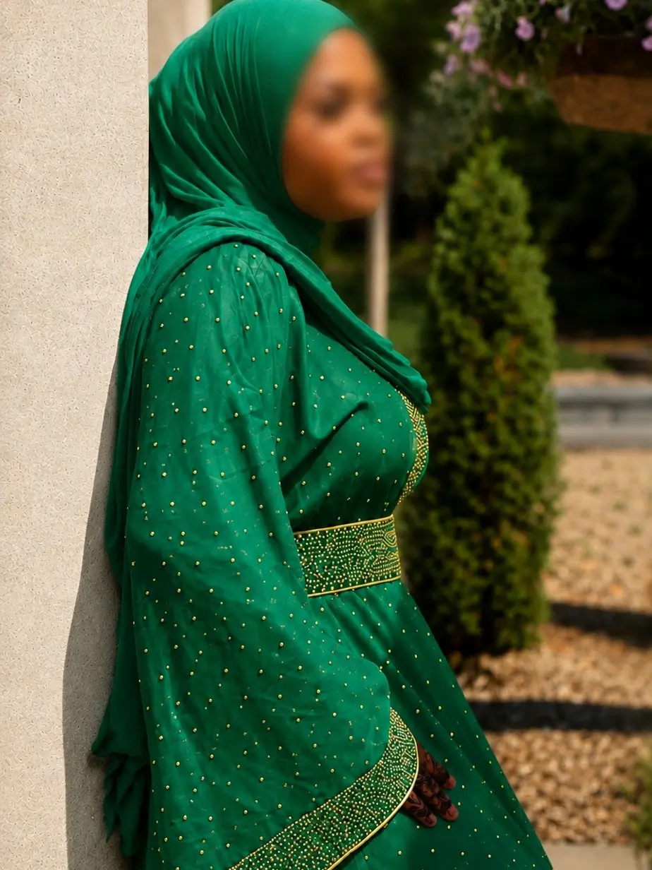 Green Glow Moonlight Abaya and Hijab Set