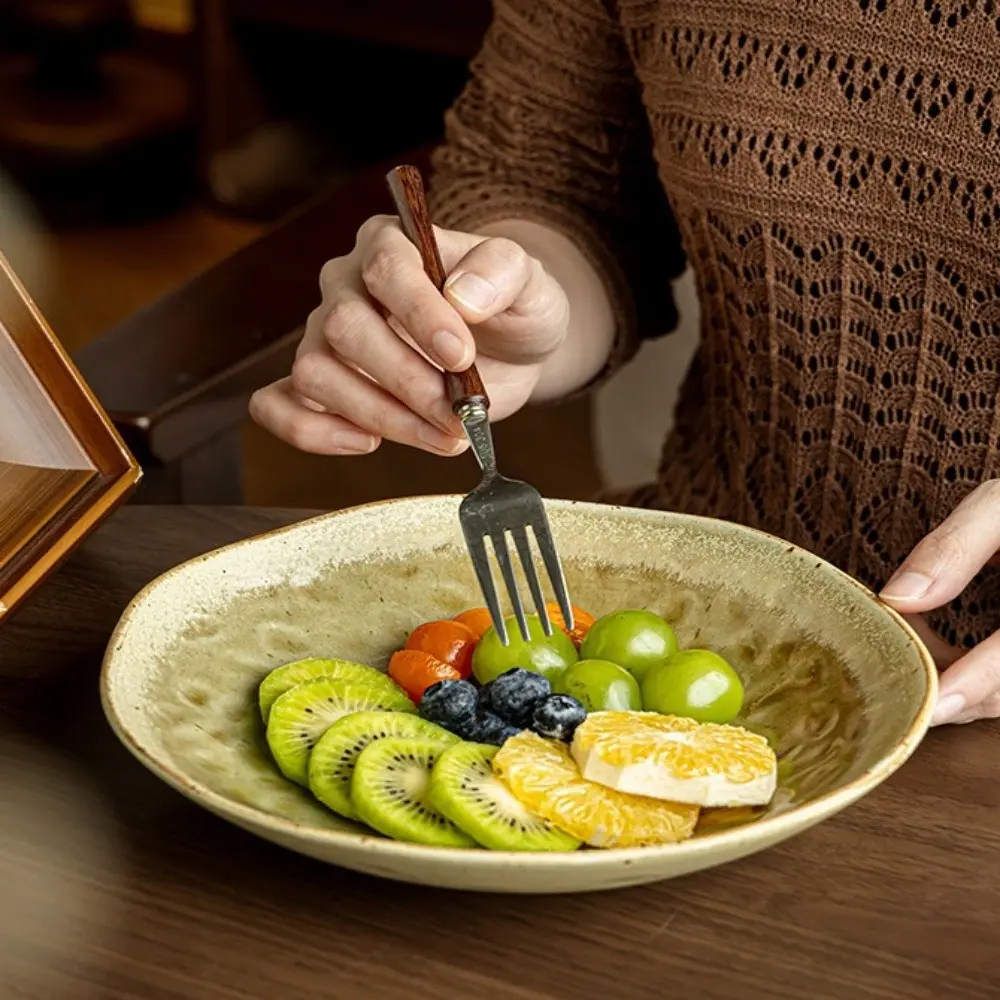 Handmade Ceramic Salad Plate, 9 Inch Irregular Shape Serving Dish, Handcrafted Dinnerware, Tabletop Accessories, Perfect for Dining