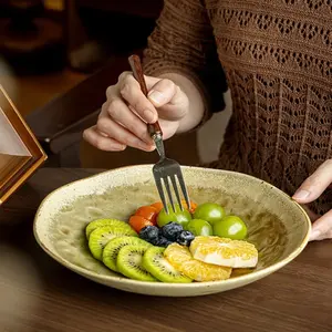 Handmade Ceramic Salad Plate, 9 Inch Irregular Shape Serving Dish, Handcrafted Dinnerware, Tabletop Accessories, Perfect for Dining