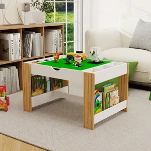 Dreamzon Kids 2 in 1 Play Table with 7 Storage Compartments,Compatible with LEGO Building Block,Modern Activity Learning Table Game Furniture-White