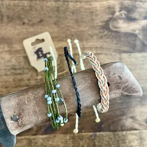 Beaded Bracelet Set - Stylish Three Pack Handmade Bracelets with Cute Beads Wax Coating Waterproof Adjustable & Durable Jewelry