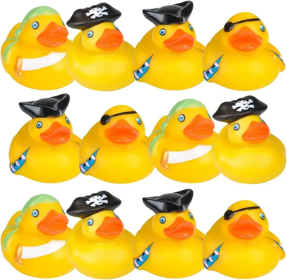 ARTCREATIVITY 2-in Pirate Rubber Ducks, 12-Piece BPA-Free Floating Bathtoys Set, Cute Carnival Game Filler, Ideal for Pirate-Themed Party Favors & Decorations