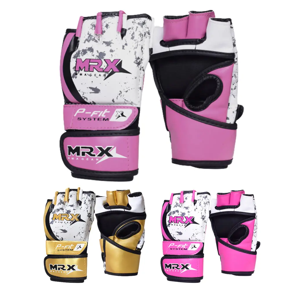 MRX BOXING & FITNESS Women's Adjustable MMA Grappling Gloves, PU Leather Open Palm with 3in-9in Velcro Strips, EVA Foam Padding & Secure Wrist Support, Martial Arts Training Equipment, 9 In