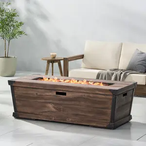 YYDS Outdoor Patio Concrete Fire table, Rectangle Gas Burning 56-Inch Fire Pit - 50,000 BTU, Wood Pattern Fire Table, Brown (Tank Cover not Included)
