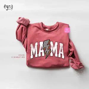 Lightning Bolt Mama Sweatshirt, Checkered Mama , Mother's Day Gift Sweater, Rock Mom Sweatshirt, Retro Motherhood Sweatshirt