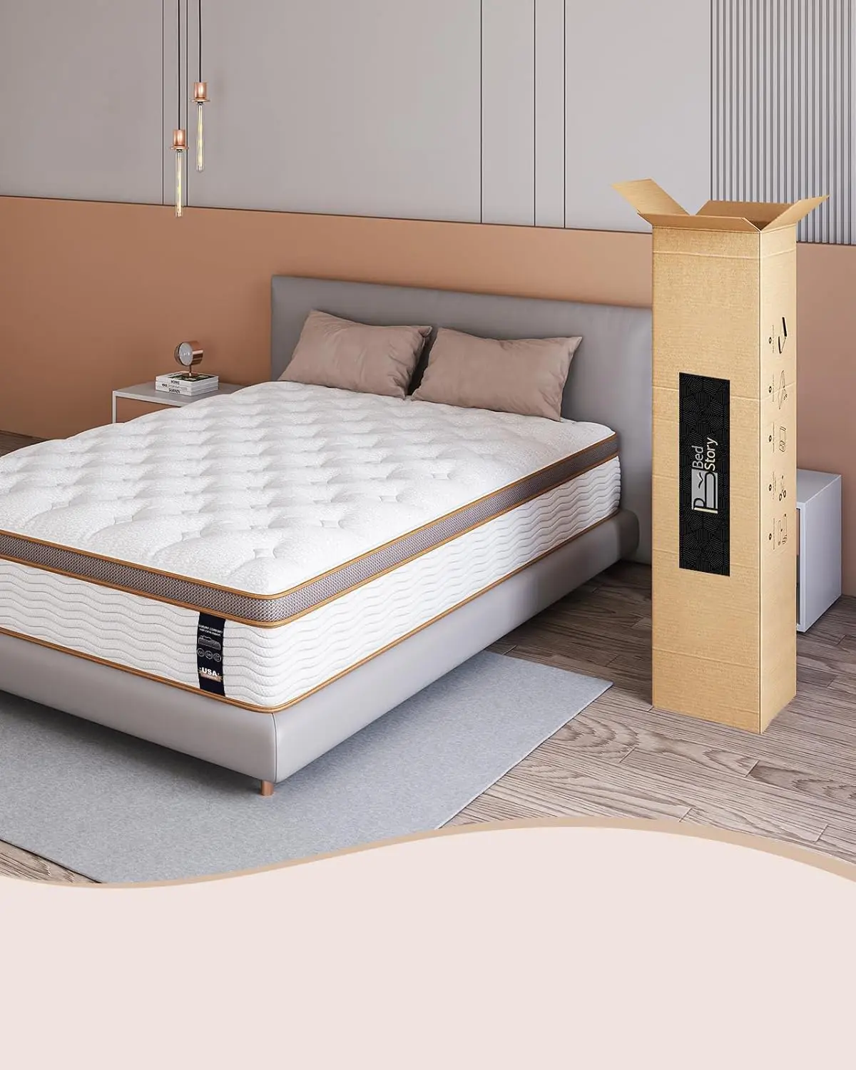 14 Inch BedStory F/Q/K Mattress,Cooling Gels,Pocket Springs for Pressure Relief&Motion Isolation Furniture Comfy Bedroom Ergonomic Modern Design Hybrid Memory Foam