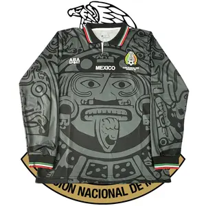 1998 World Cup Mexico National Team Third Away Black Long Sleeve Retro Soccer Jersey Breathable