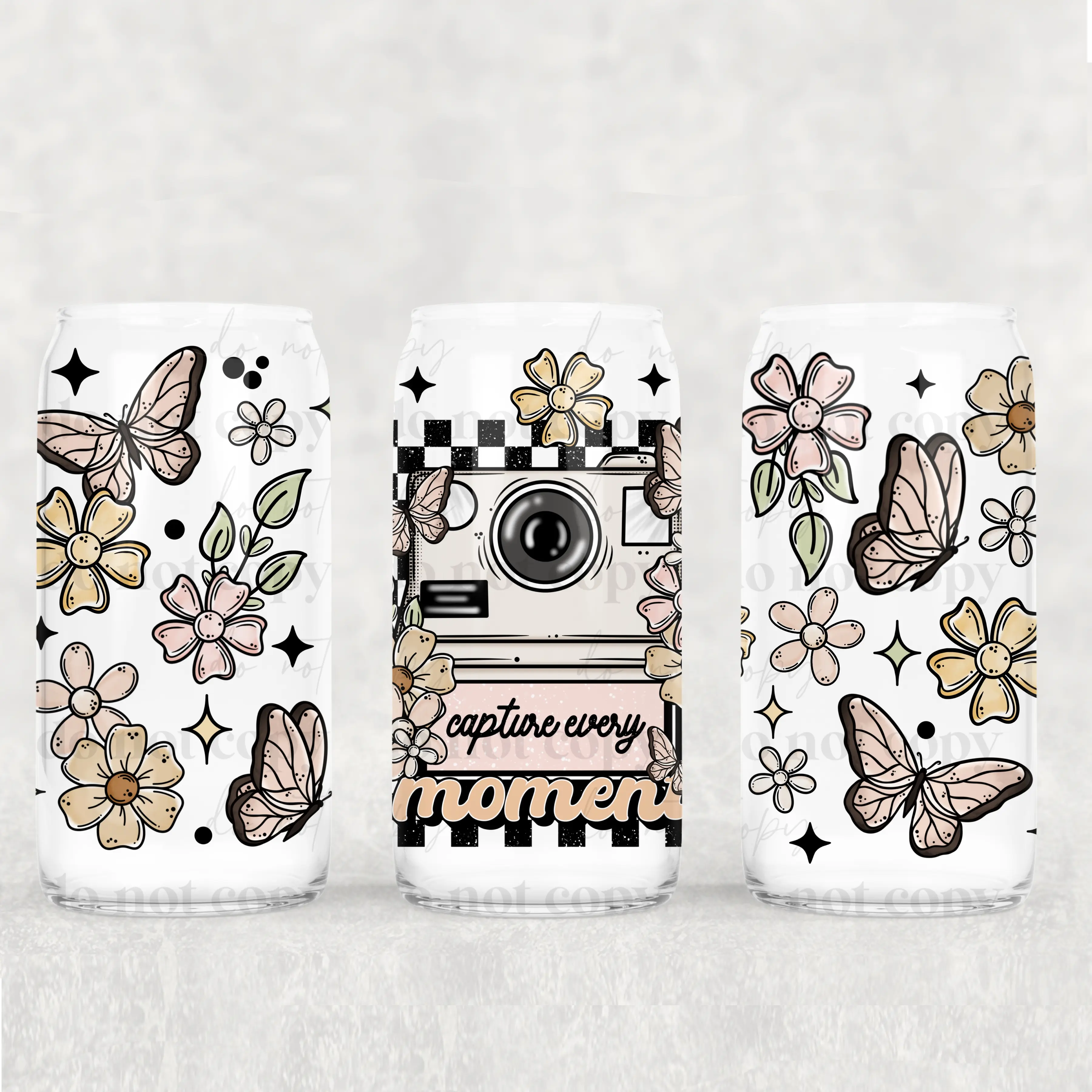 CAPTURE EVERY MOMENT glass cup with LID, Mug Tumblers Bamboo Drink ware Lid