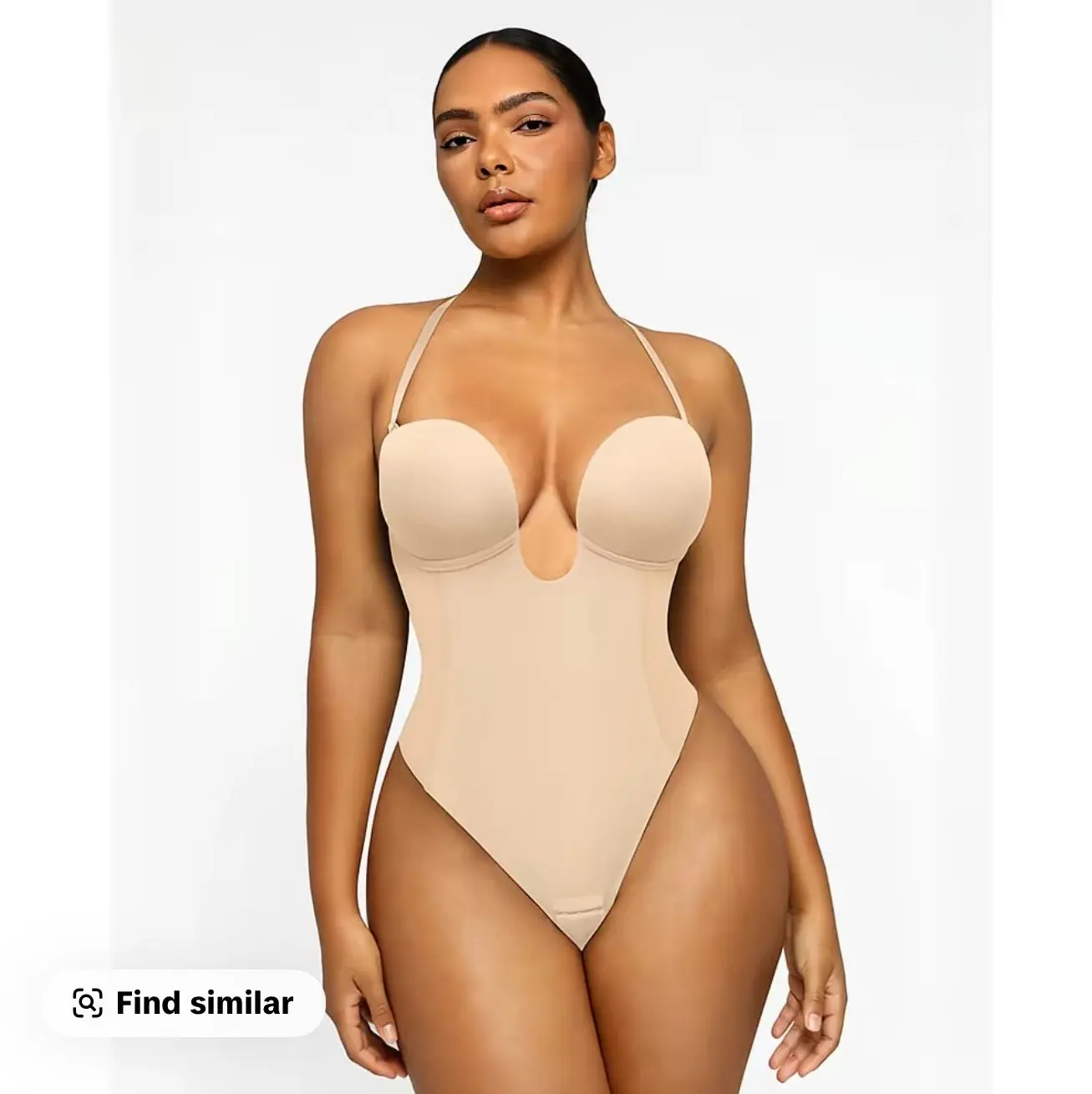 Women's Backless Bodysuit Shapewear with Butt Lifting & Tummy Control, Deep V Neck, Brown, Large