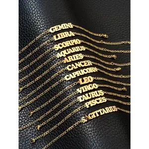Women's Stainless Steel Cuban Chain Anklet with Zodiac Sign & English Letter - Elegant Simple Female Summer Fashion Jewelry, Versatile Accessory for Daily Wear, Beach Use