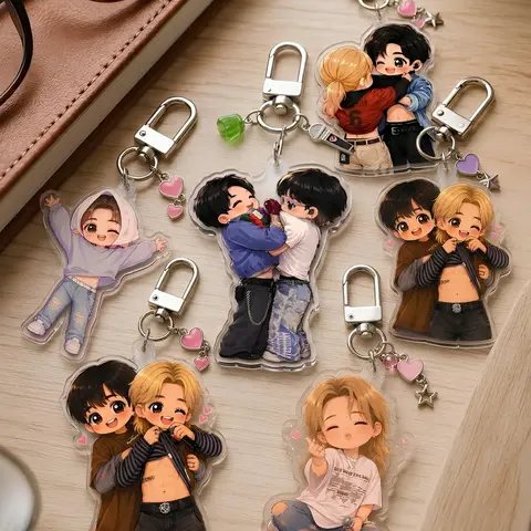 Cute Chibi Cartoon Acrylic Keychain Fridge Magnet, Music Lover Gift
