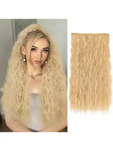 1PC 22 Inch 5 Clips Crimped Long Wavy Hair Extension Natural Fluffy Synthetic Hairpiece Heat Resistant Invisible Clip In Hair Extension for Women Daily Wear