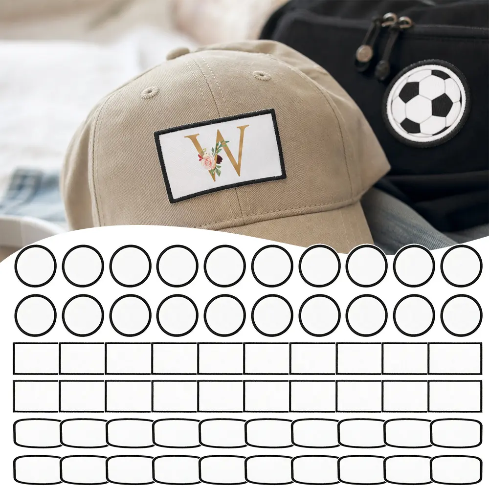 60 Packs Sublimation Patches, Iron On Blank Patches for DIY Crafts Hats Caps Backpack Uniforms Perfect to Paste on Clothes, School Uniform, Shirts, Skirts, Suits, Eans, Backpacks