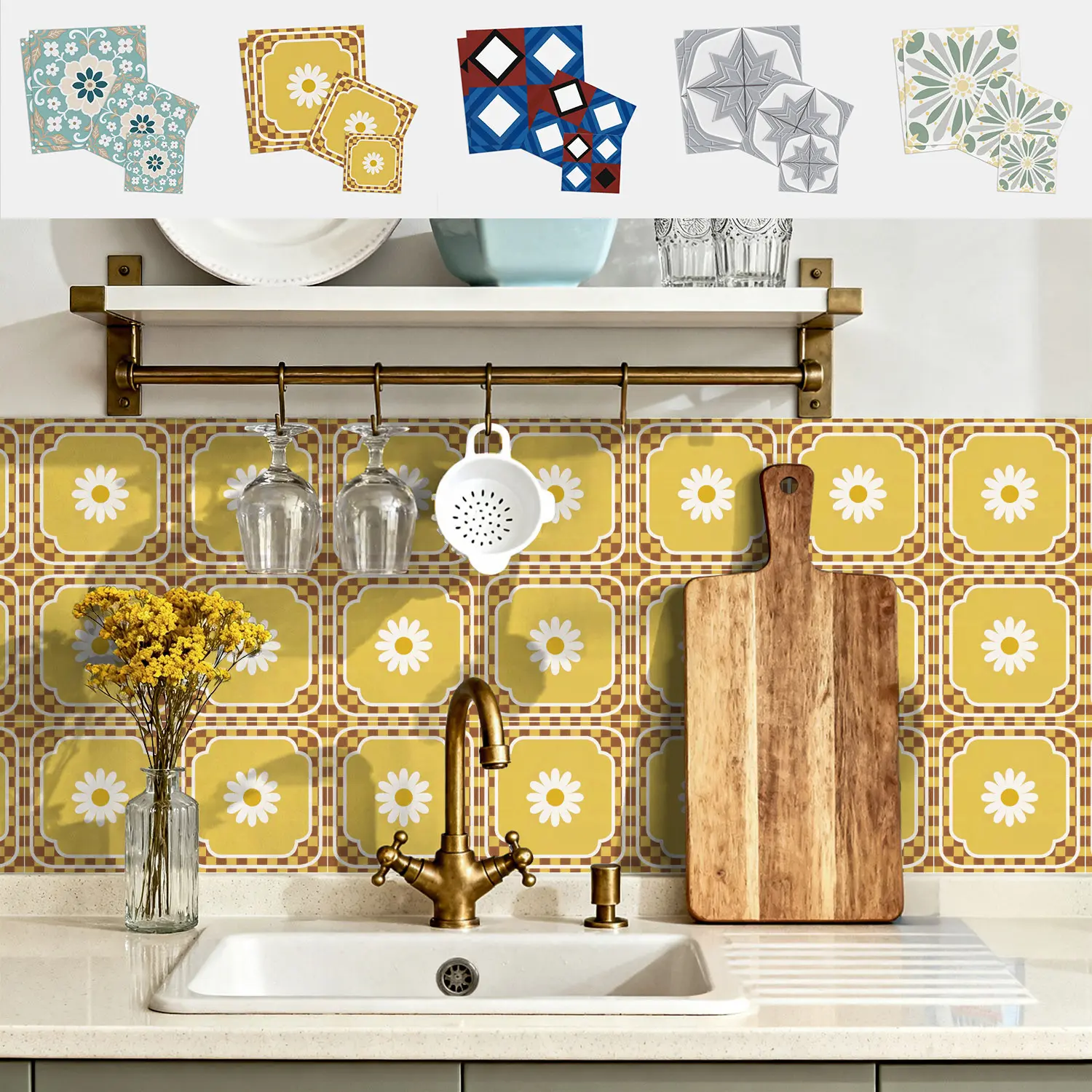 Moroccan Vintage Tile Stickers 20x20cm, Waterproof Peel & Stick Backsplash Wall Decor, Removable No Residue, Flat Sticker Type