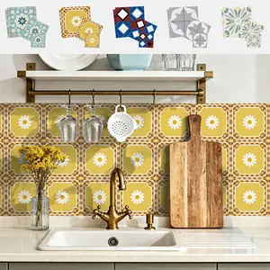 Moroccan Vintage Tile Stickers 20x20cm, Waterproof Peel & Stick Backsplash Wall Decor, Removable No Residue, Flat Sticker Type
