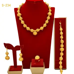 Bridal Round Beads Four-piece Set Nigerian Style Women's Necklace Earrings Ring Bracelet Accessories Jewelry Lovers Pendant