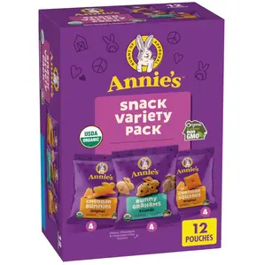 Annie's Organic Variety Pack, Cheddar Bunnies, Bunny Grahams and Cheddar Squares, 12 Pouches, 11 oz