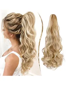 Ponytail Extension 18 Inch Claw Clip A Jaw Long Pony Wavy Pony Tails Hair Extensions Clip On Ponytails Synthetic Hair Light Brown for Women