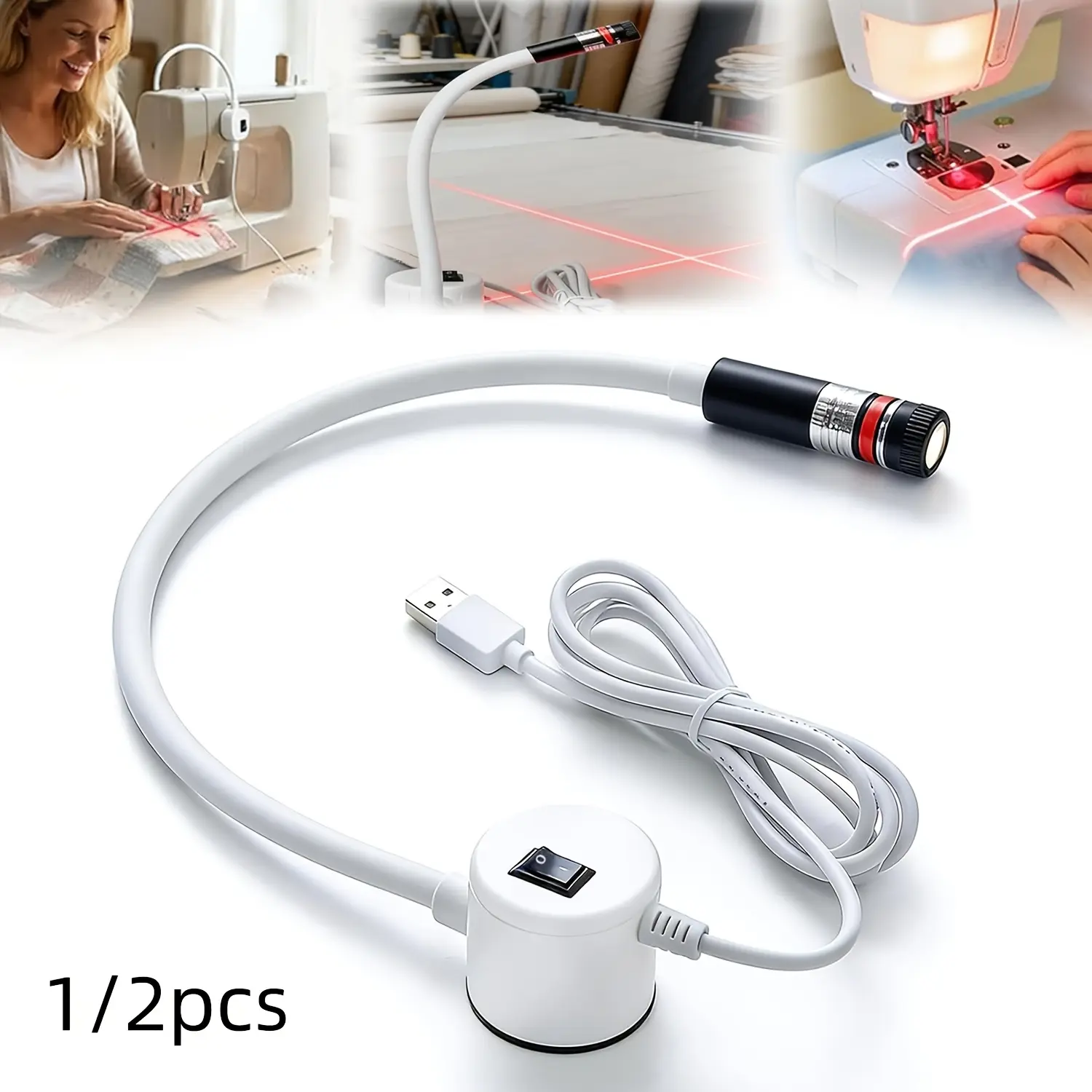 Sewing Machine Magnetic Positioning Quilting Light (1-2pcs), Adjustable Red Crosshair Laser Guide, Hands-Free Precision Seam Tool for Straight Stitching
