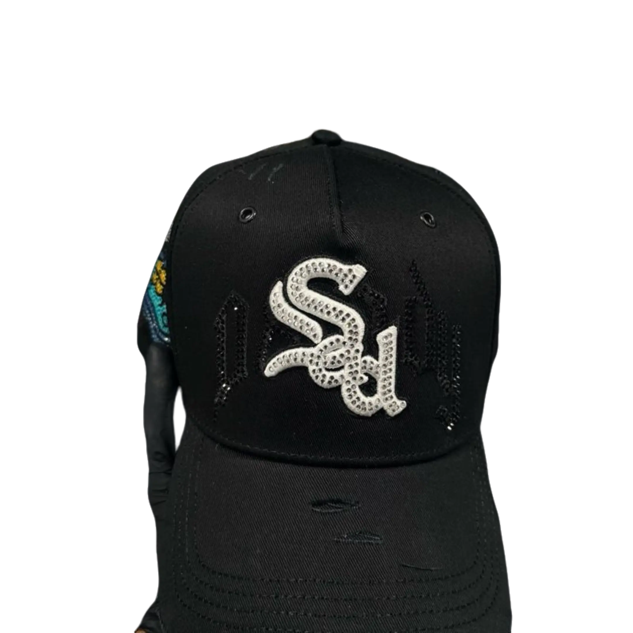 Unisex Dias Nublados Black Baseball Cap, Distressed Design, Silver Logo
