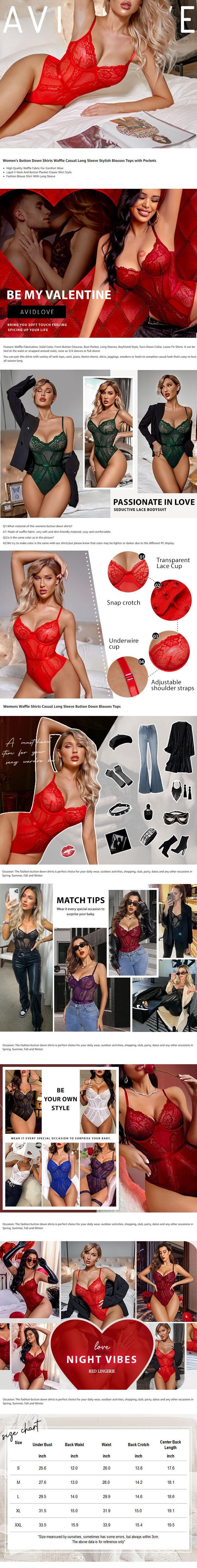 Avidlove Women's Lingerie Bodysuit - Gorgeous Sexy Elegant Womenswear, Underwire Floral Polyester Mesh Fabric, Adjustable Straps, Snap Crotch, Hook & Eye Closure, Soft Comfortable Design