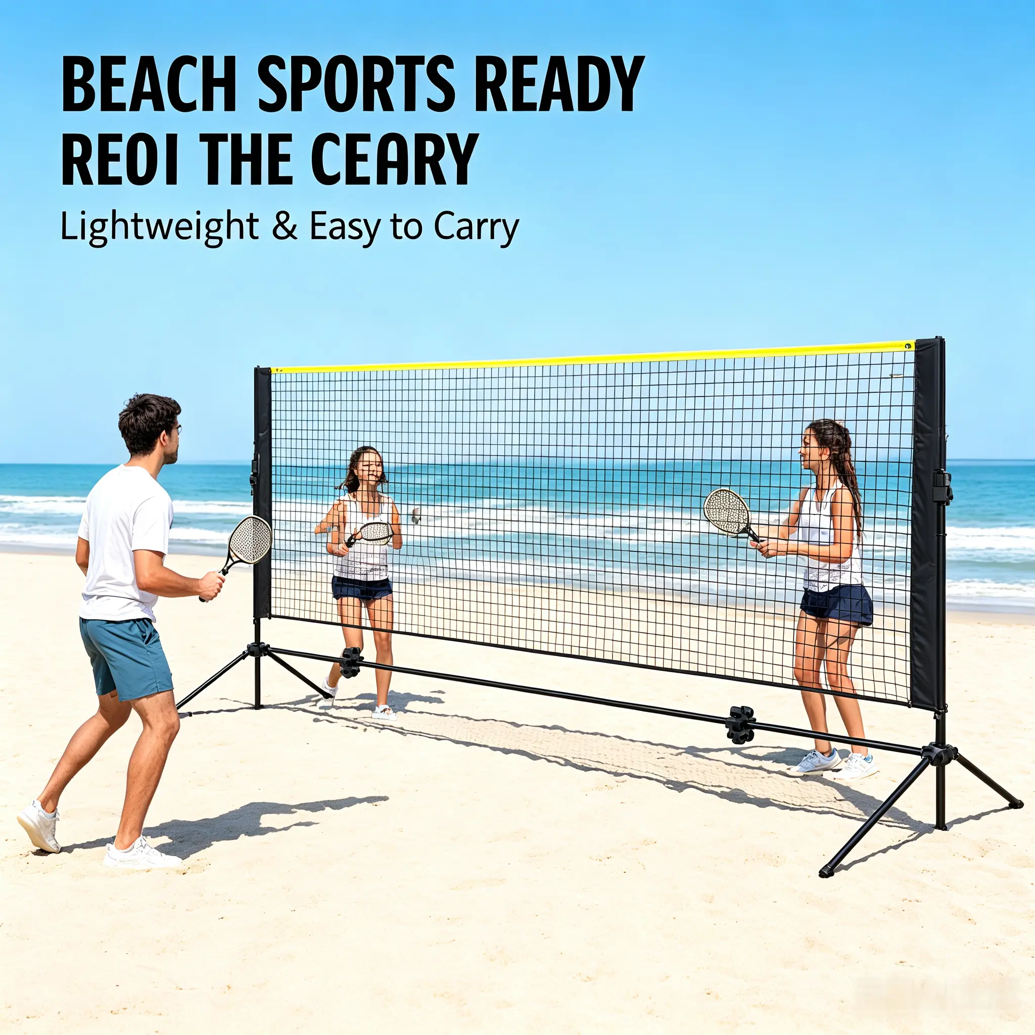 14ft Unisex Portable Foldable Multi-Sport Net System - Foldable Setup, Height-Adjustable, Multi-Size for Badminton, Pickleball, Tennis, Kids Volleyball, with Carry Bag for Beach, Kids Outdoor Play