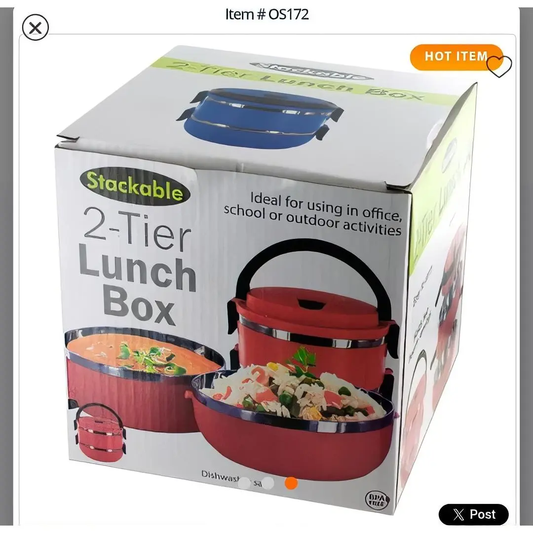 Stackable 2-Tier Lunch Box - Ideal for Office School or Outdoor Activities - Dishwasher Safe - Item #OS172