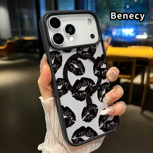 Magnetic Phone Case Compatible with iPhone 17 Pro Max 16 Plus 15 14 13 12 11 Air E Lip - print symphony Clear Acrylic Back Drop Protection Pocket-Friendly Cellphone Cover Gift