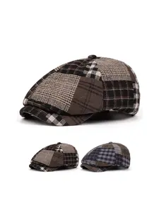 Mixed-color striped beret, thickened for winter, suitable for both men and women, warm painter's hat, Baseball Cap Adjustable