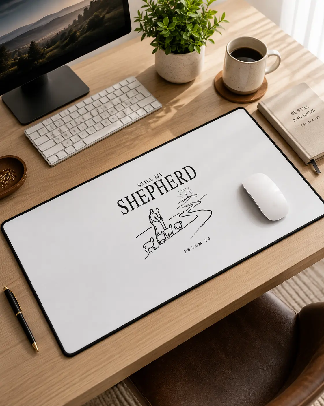 Desk Mat:  "Still My Shepherd" Psalm 23 Desk Mat (Minimal Christian Office Mousepad) | Prayer | Motivation