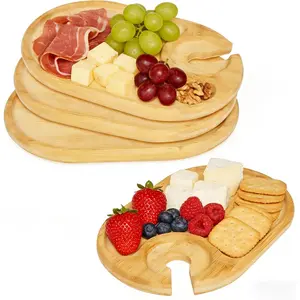 4 count  Appetizer Plates,Individual Mini Charcuterie Boards, Glass Topper Appetizer Plates, Plate with Glass Holder,Cheese Board with  Holder