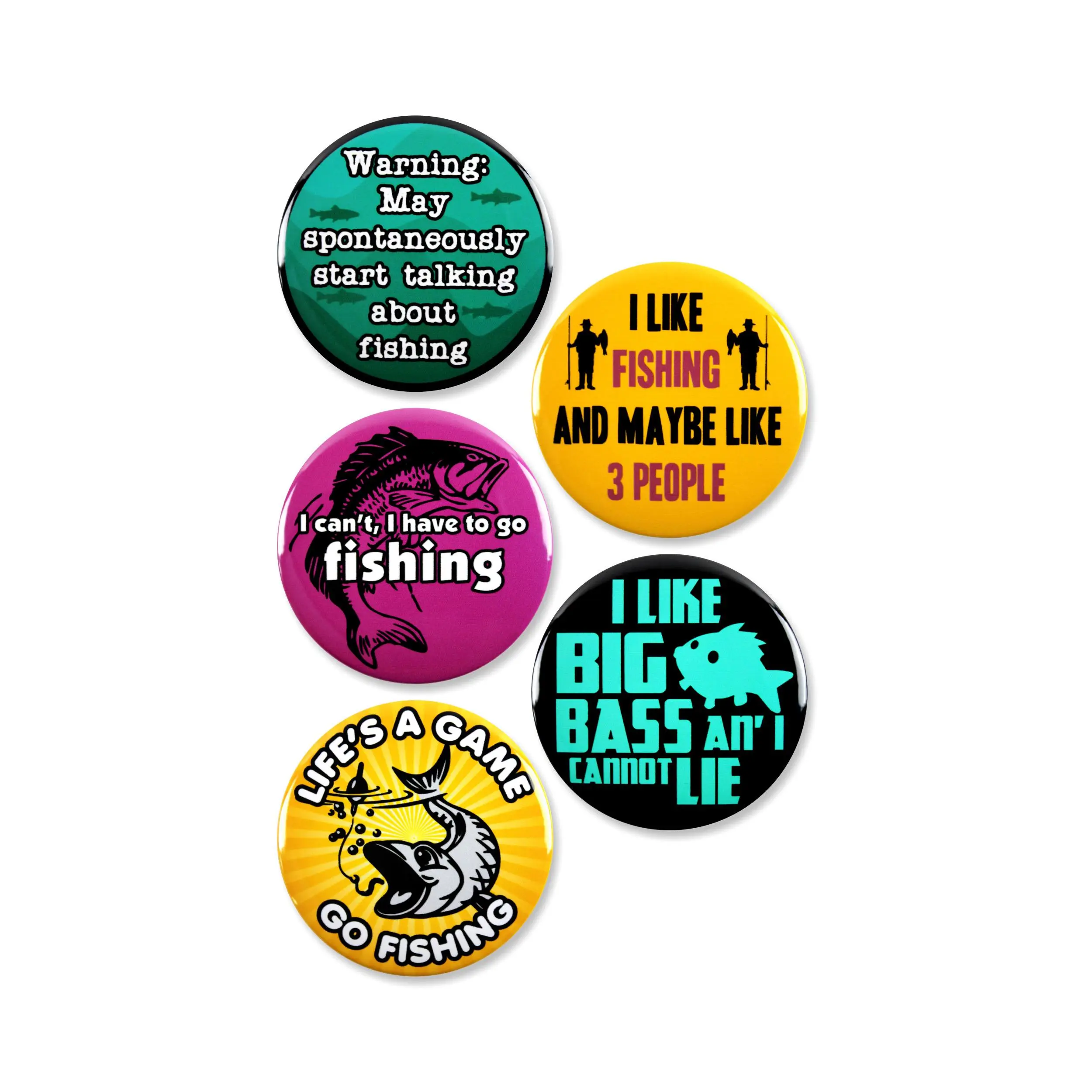 5 Pack - Funny Fishing Fanatics' Pinback Buttons - 2.25 Inch