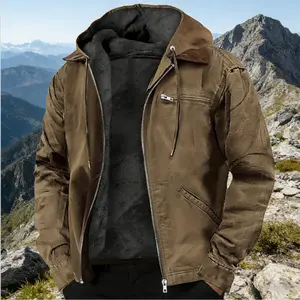 Men's Winter Warm Fleece Lined Hooded Coat - Loose Casual Cotton Jacket with Multiple Pockets