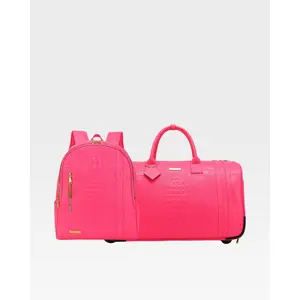 Statement Traveler Rolling Duffle Set in Neon Pink V2