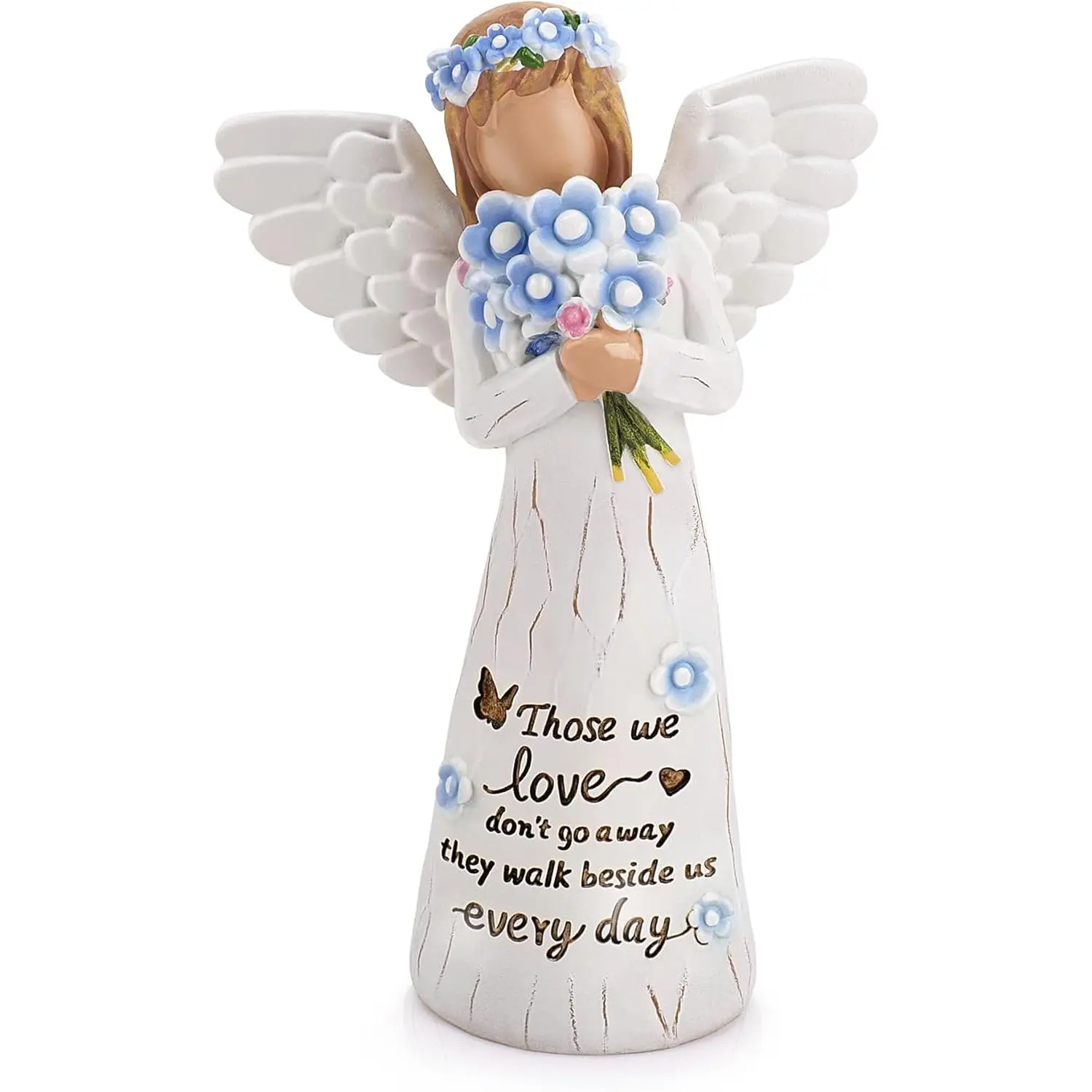 Forget-Me-Not Flower Angels Figurines, Sympathy Gifts for Loss of Loved One, Memorial Gift for Loss of Mom, Remembrance Angel Hand-Painted Statue, Bereavement Grieving Dad Gifts for Father's Day