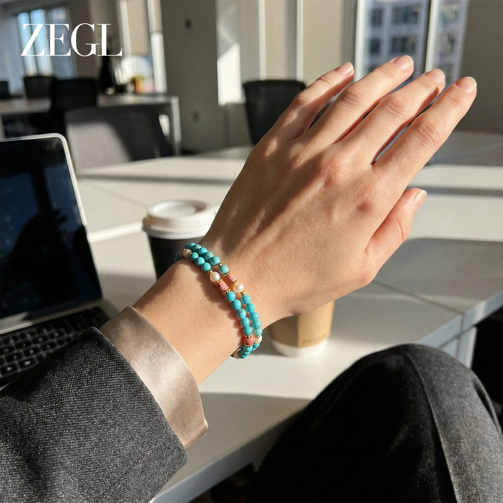 ZEGL Women's Elegant Turquoise Beaded Bracelet – Natural Freshwater Pearl, Red Agate, White Turquoise, and Yellow Pagoda Quartz; Hypoallergenic, Stackable Fashion Jewelry; Exquisite Gift– Ideal for Girlfriend, Mother's Day, or Christmas