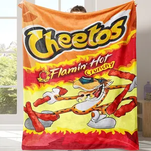 Cheetos Pattern Flannel Blanket, 1 Count Multifunctional Throw Blanket with Storage Bag, Warm Napping Blanket for Home Office Travel