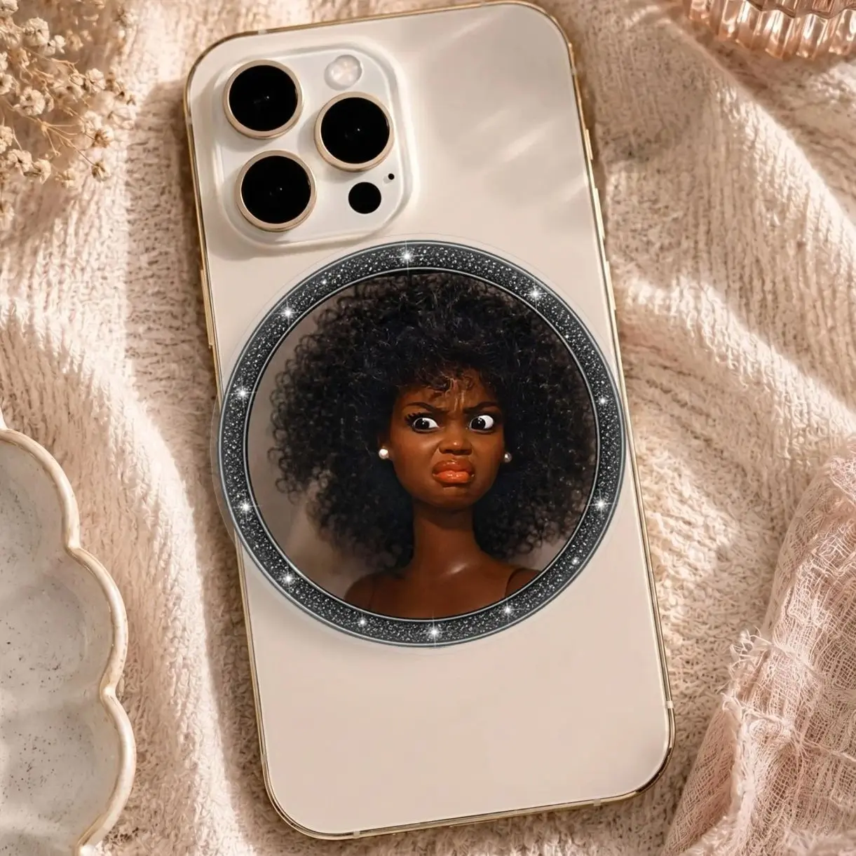 Side Eye Doll Magnetic Phone Grip, Funny Reaction Face MagSafe Phone Holder, Meme Phone Accessory