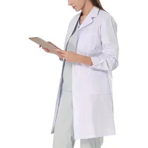 Professional White Long Sleeve Lab Coat Workwear Uniform for Women and Men