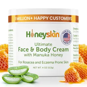 Honeyskin Hydrating Face & Body Moisturizer with Manuka Honey – Organic Aloe & Oat Blend for Dry, Itchy, Sensitive Skin | Eczema, Rosacea & Psoriasis Relief Cream, Clean Skincare