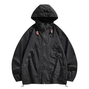 New Summer Men’s UPF 50+ Sun-Protective Hooded Jacket, Lightweight Windproof Full-Zip Outdoor Raincoat, Casual Multi-Pocket Trendy Workwear Sun Jacket