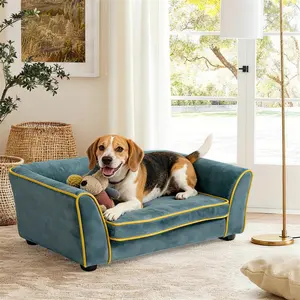 LFC PETS Wooden Elevated Dog & Cat Sofa Bed, Fully Assembled, Water-Resistant Pet Sofa with Removable Cover