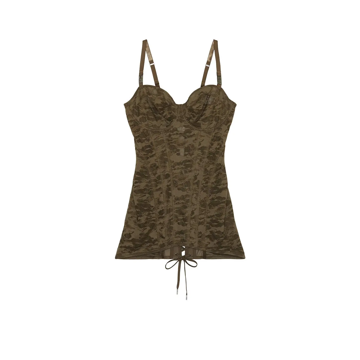 Diesel X Savage C Camo Lace Corset Slip in Green Camo