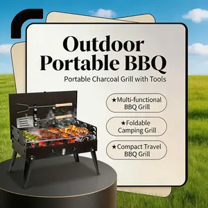Foldable Portable Charcoal BBQ Grill - 3-Height Adjustable 4-Sided Windproof | Heavy-Duty Stainless Grate No Assembly Tools Included for Camping/Backyard/Picnic Sturdy Barbecue Travel Outdoor Bbq Iron