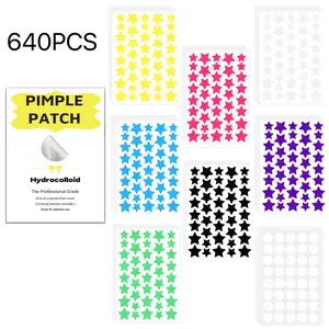 640 Pcs Hydrocolloid Acne Patch, 7 Color Star 1 Transparent Blemish Spot Treatment, Different Sizes, Makeup Essential, Fashionable and Effective