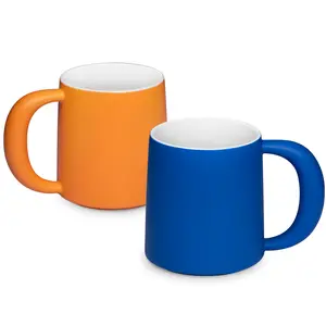 16oz Ceramic Coffee Mug Set of 2, Klein Blue & Sunset Orange Large Mugs with Oversized Curved Handle, Microwave & Dishwasher Safe, Lead-Free Glaze, Cozy Christmas Gift for Couples & Coffee Lovers