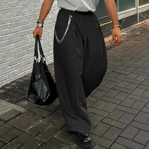 INCERUN Men's City Boy Pinstripe Baggy Pants Streetwear Wide Leg Suit Trousers