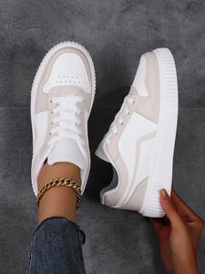 women's fashionable lace up platform sneakers, casual simplistic comfortable breathable sports shoes, female all-match round toe shoes for daily wear running shoes women, sporty sneakers